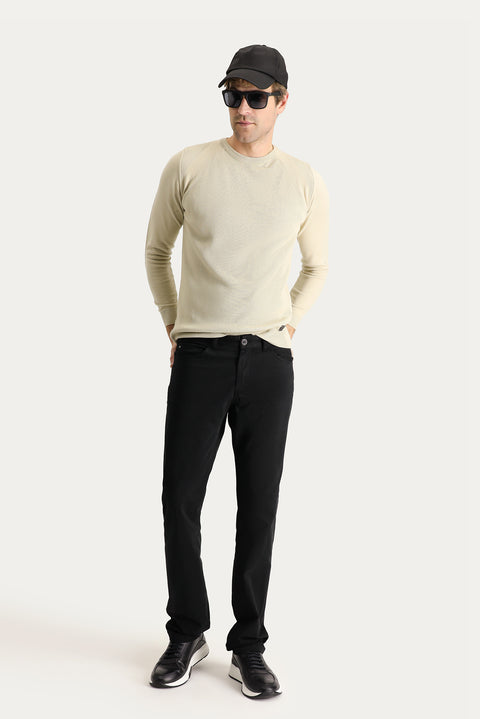 Black Regular Fit Standard Cut Lycra Canvas / Chino Trousers