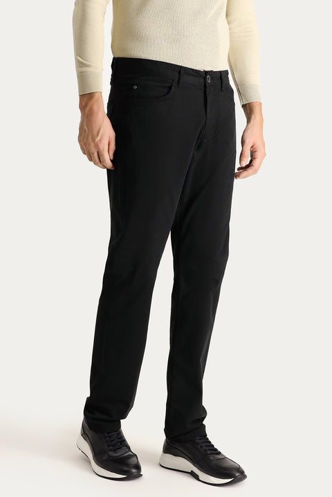 Black Regular Fit Standard Cut Lycra Canvas / Chino Trousers