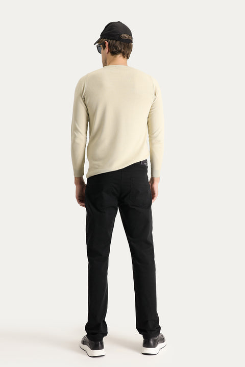 Black Regular Fit Standard Cut Lycra Canvas / Chino Trousers