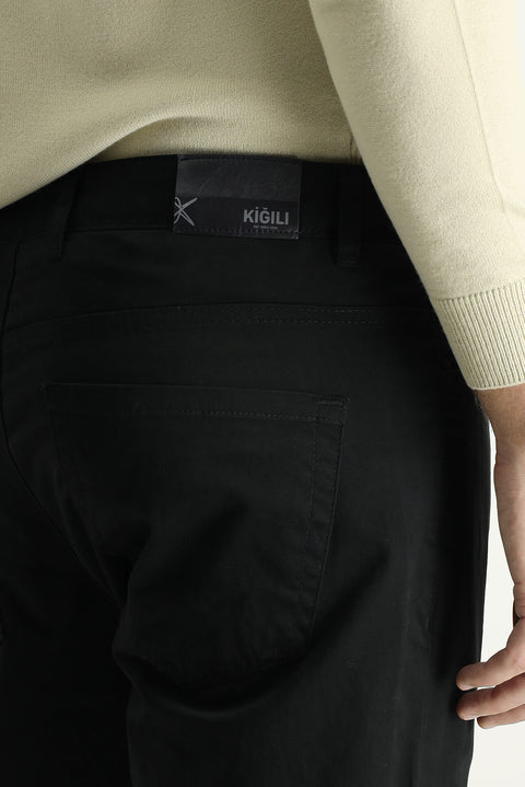 Black Regular Fit Standard Cut Lycra Canvas / Chino Trousers