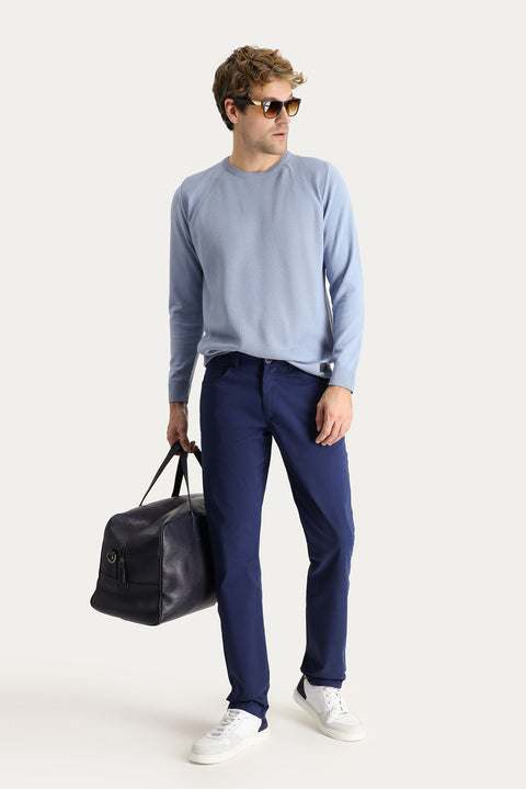 Aviator Blue Regular Fit Standard Cut Lycra Canvas / Chino Trousers