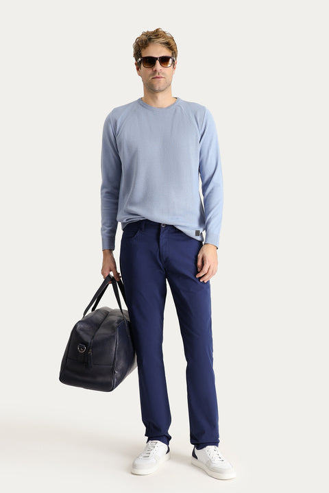 Aviator Blue Regular Fit Standard Cut Lycra Canvas / Chino Trousers