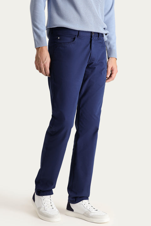 Aviator Blue Regular Fit Standard Cut Lycra Canvas / Chino Trousers