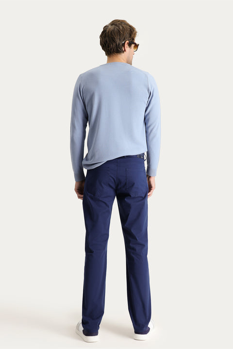 Aviator Blue Regular Fit Standard Cut Lycra Canvas / Chino Trousers