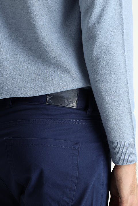 Aviator Blue Regular Fit Standard Cut Lycra Canvas / Chino Trousers