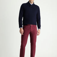 Burgundy Regular Fit Standard Cut Lycra Canvas / Chino Trousers