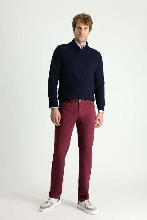 Burgundy Regular Fit Standard Cut Lycra Canvas / Chino Trousers