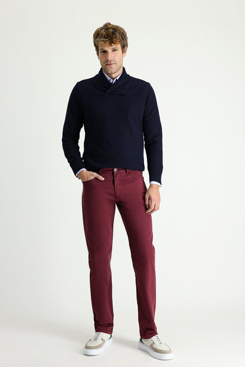 Burgundy Regular Fit Standard Cut Lycra Canvas / Chino Trousers