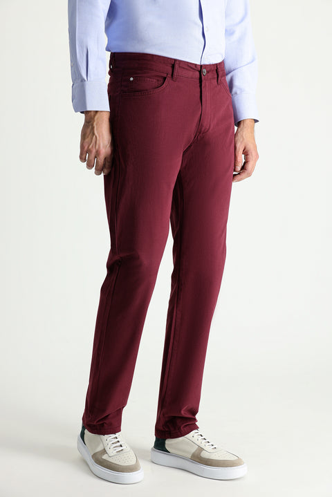 Burgundy Regular Fit Standard Cut Lycra Canvas / Chino Trousers