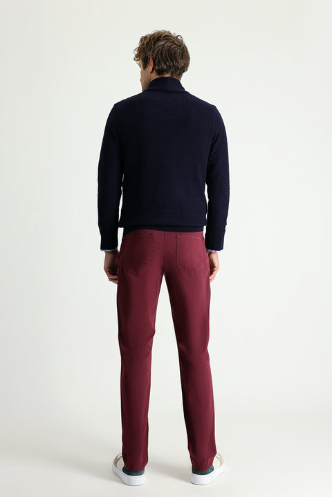 Burgundy Regular Fit Standard Cut Lycra Canvas / Chino Trousers