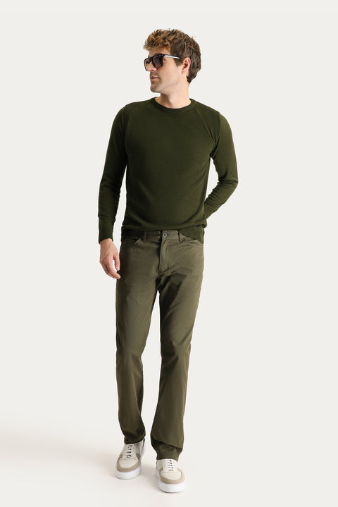 Yağ Yeşili-Olive Regular Fit Standart Kesim Likralı Kanvas / Chino Pantolon