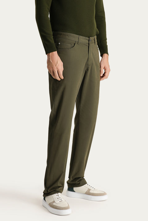Yağ Yeşili-Olive Regular Fit Standart Kesim Likralı Kanvas / Chino Pantolon