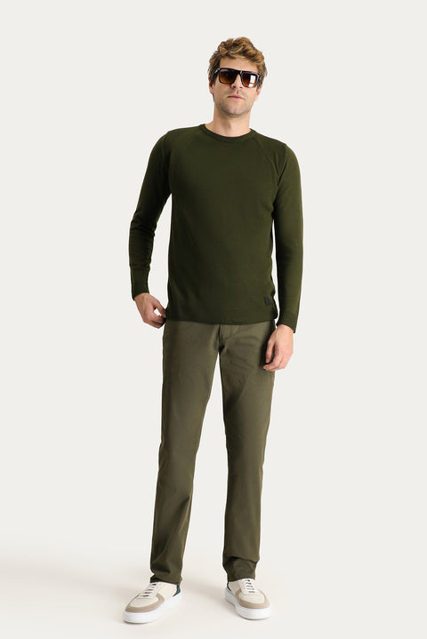 Yağ Yeşili-Olive Regular Fit Standart Kesim Likralı Kanvas / Chino Pantolon