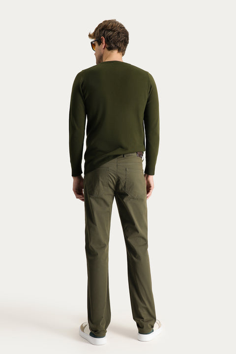 Yağ Yeşili-Olive Regular Fit Standart Kesim Likralı Kanvas / Chino Pantolon