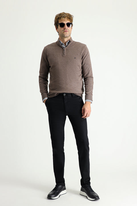 Black Regular Fit Standard Cut Lycra Canvas / Chino Trousers