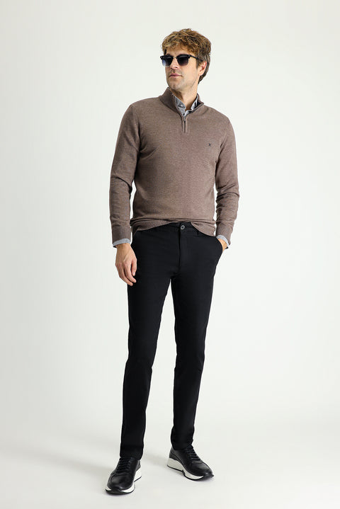 Black Relaxed Fit Stretch Canvas / Chino Trousers