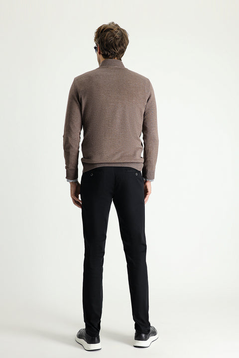 Black Relaxed Fit Stretch Canvas / Chino Trousers