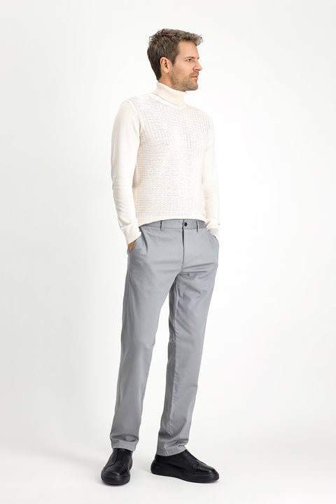 Light Grey Regular Fit Standard Cut Lycra Canvas / Chino Trousers