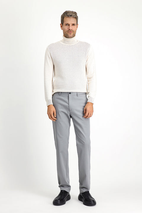 Light Grey Regular Fit Standard Cut Lycra Canvas / Chino Trousers