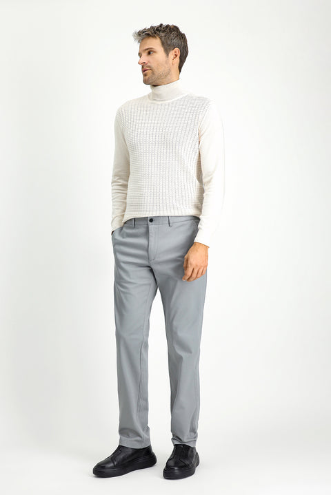 Light Grey Regular Fit Standard Cut Lycra Canvas / Chino Trousers