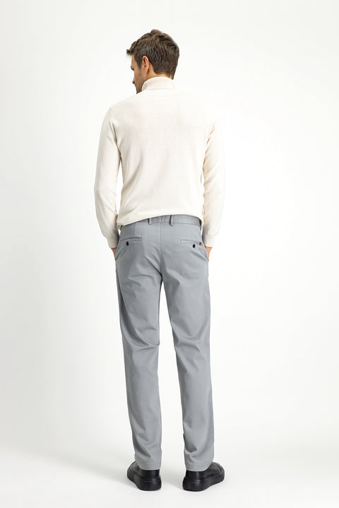 Light Grey Regular Fit Standard Cut Lycra Canvas / Chino Trousers