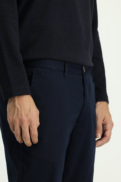 Mid-Indigo Relaxed Fit Stretch Canvas / Chino Trousers