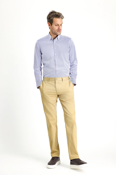 Light Beige Regular Fit Standard Cut Lycra Canvas / Chino Pants