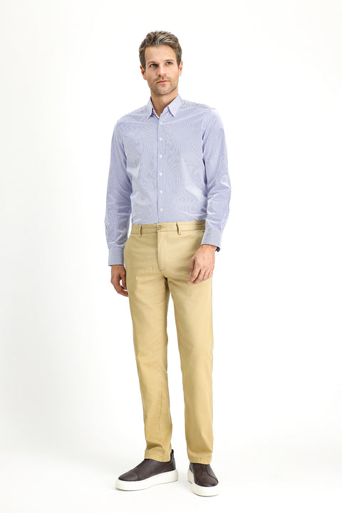 Light Beige Regular Fit Standard Cut Lycra Canvas / Chino Pants