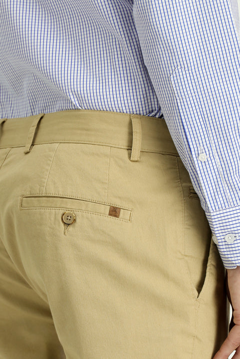 Light Beige Regular Fit Standard Cut Lycra Canvas / Chino Pants