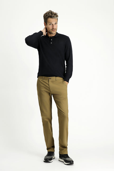 Koyu Bej Regular Fit Standart Kesim Likralı Kanvas / Chino Pantolon