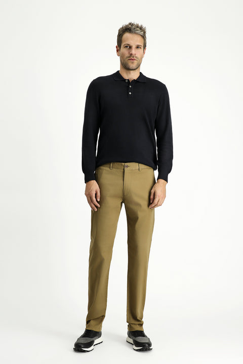 Koyu Bej Regular Fit Standart Kesim Likralı Kanvas / Chino Pantolon