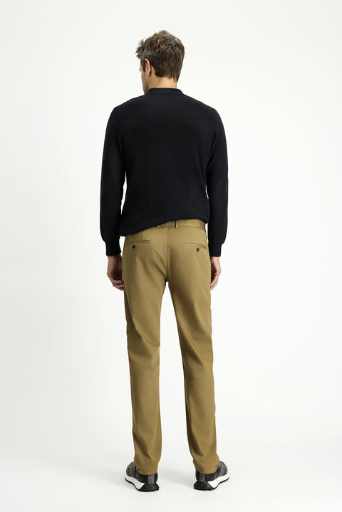 Koyu Bej Regular Fit Standart Kesim Likralı Kanvas / Chino Pantolon