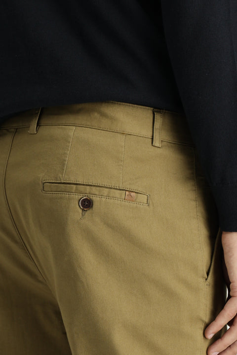 Koyu Bej Regular Fit Standart Kesim Likralı Kanvas / Chino Pantolon