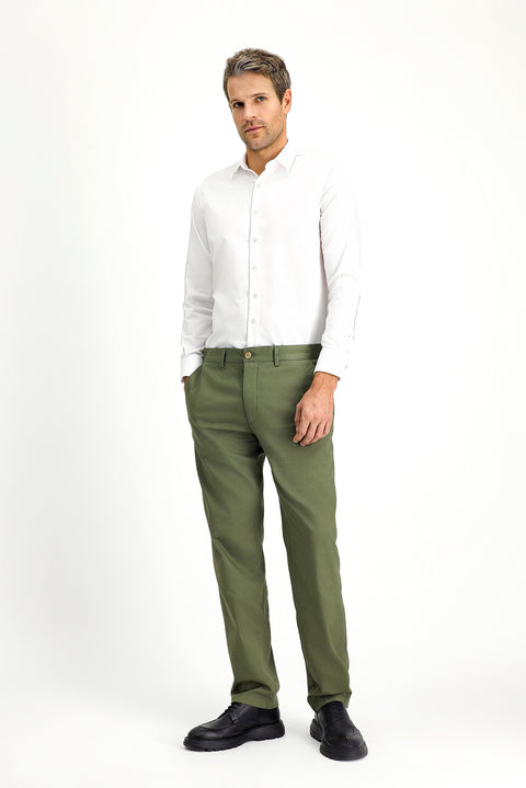 Medium Khaki Regular Fit Standard Cut Stretch Canvas / Chino Trousers