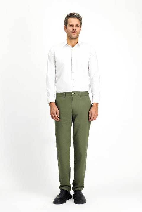 Medium Khaki Regular Fit Standard Cut Stretch Canvas / Chino Trousers