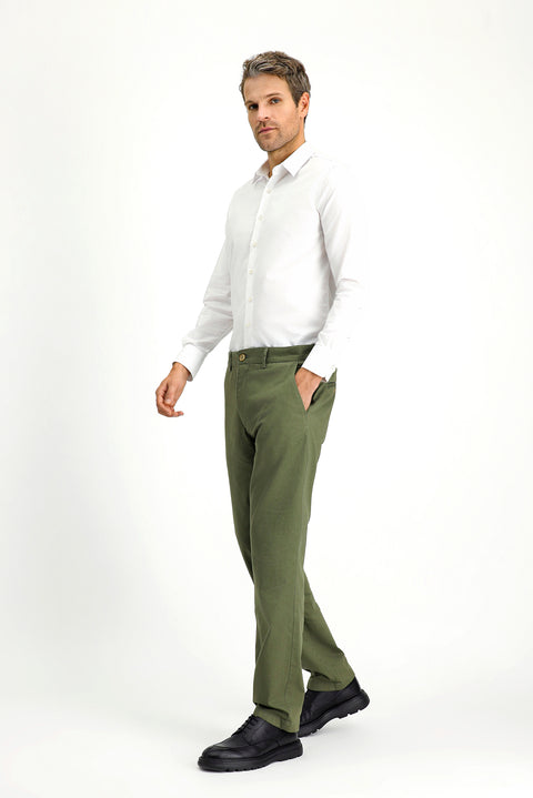 Medium Khaki Regular Fit Standard Cut Stretch Canvas / Chino Trousers
