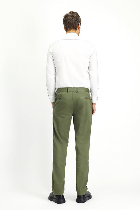 Medium Khaki Regular Fit Standard Cut Stretch Canvas / Chino Trousers