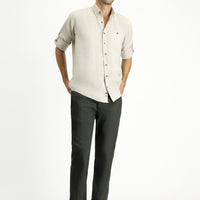 Dark Haki Regular Fit Standard Cut Lycra Canvas / Chino Trousers
