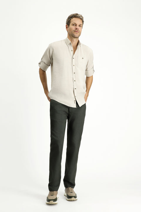 Dark Haki Regular Fit Standard Cut Lycra Canvas / Chino Trousers