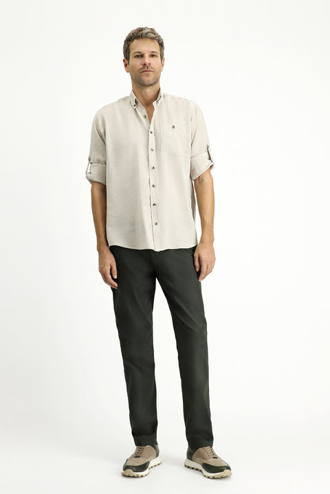 Dark Haki Regular Fit Standard Cut Lycra Canvas / Chino Trousers