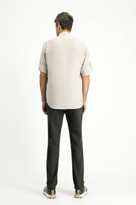 Dark Haki Regular Fit Standard Cut Lycra Canvas / Chino Trousers