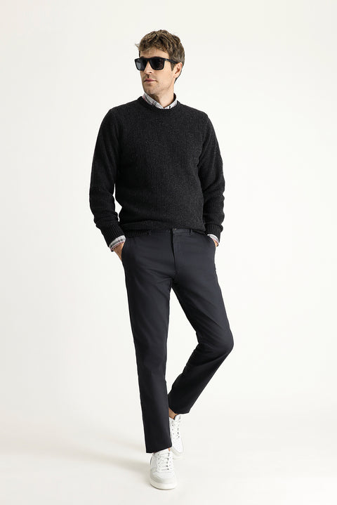 Medium Anthracite Regular Fit Standard Cut Stretchy Canvas / Chino Trousers