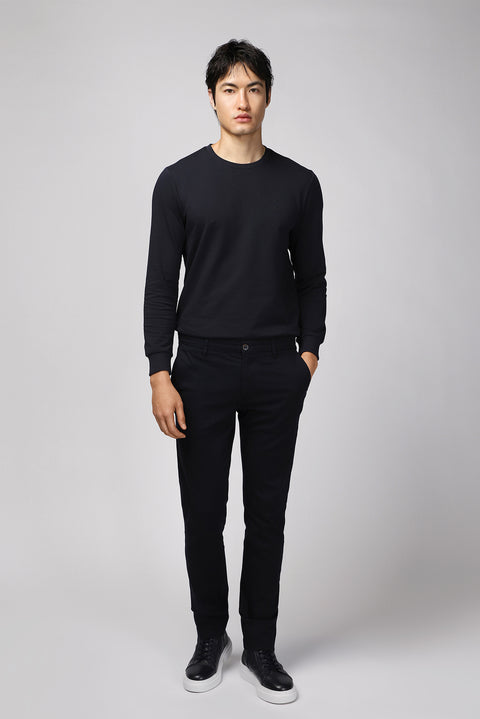 Dark Navy Regular Fit Standard Cut Lycra Canvas / Chino Trousers