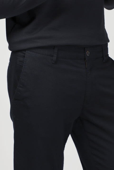 Dark Navy Regular Fit Standard Cut Lycra Canvas / Chino Trousers