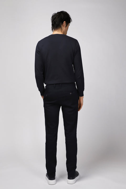 Dark Navy Regular Fit Standard Cut Lycra Canvas / Chino Trousers