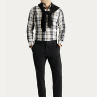 Black Regular Fit Standard Cut Lycra Sateen Canvas / Chino Trousers
