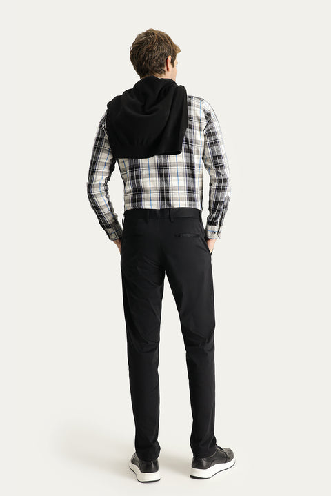 Black Relaxed Fit Lycra Sateen Canvas / Chino Trousers