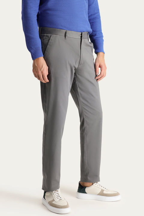 Mid Gray Regular Fit Standard Cut Lycra Sateen Canvas / Chino Trousers