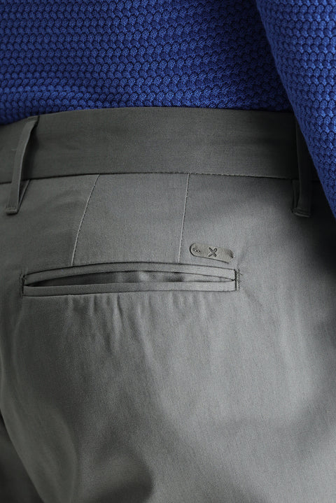 Mid-Gray Relaxed Fit Stretch Sateen Canvas / Chino Trousers