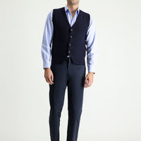 Koyu Lacivert Slim Fit Dar Kesim Likralı Saten Kanvas / Chino Pantolon